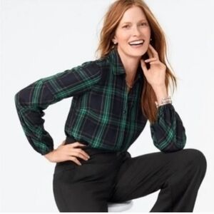 Cabi plaid button down navy green style 3769 sz small EUC
